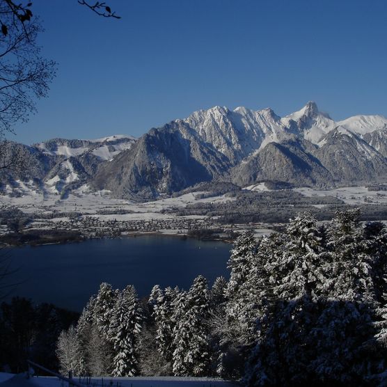 Grandioser Panoramablick von Heiligenschwendi aus über den Thunersee und die Stockhornkette